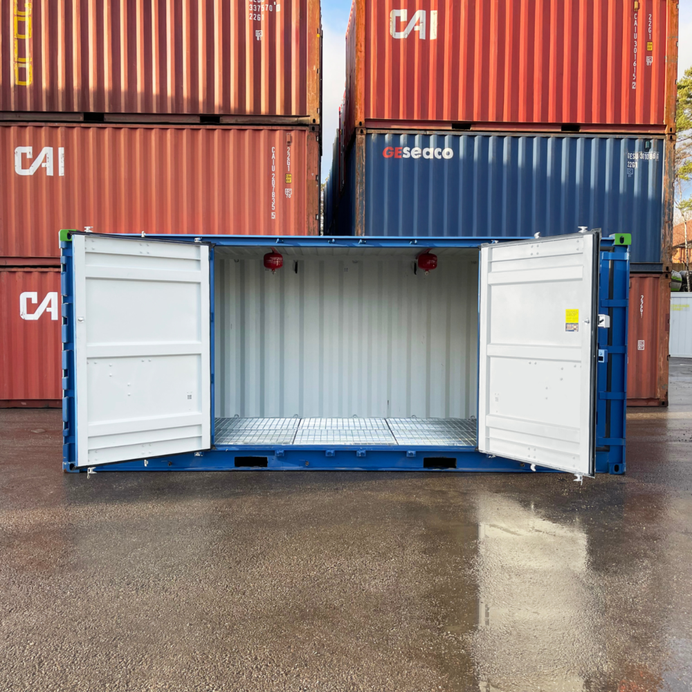 Miljöcontainer 20 fot Open Side med öppna dörrar - hyr eller köp från Containertjänst