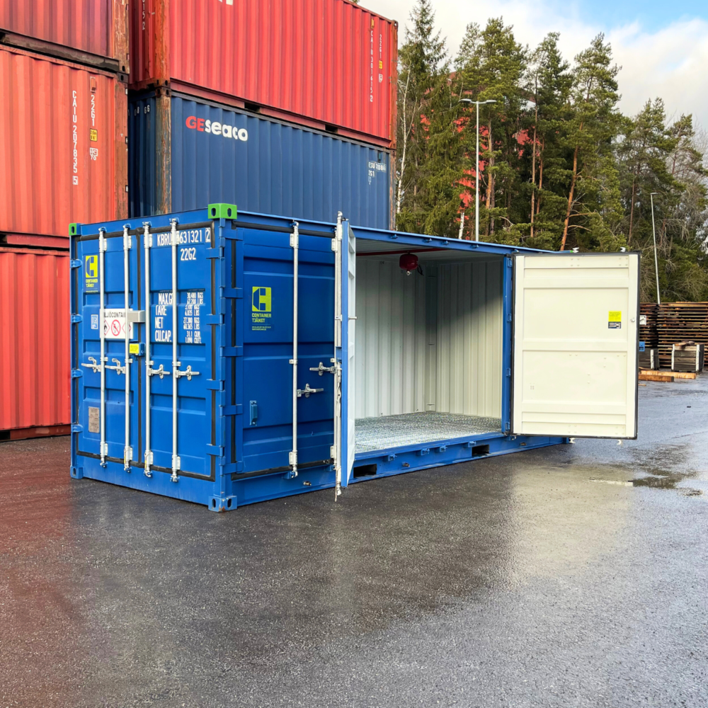 Miljöcontainer 20 fot Open Side från vänster - hyr eller köp från Containertjänst