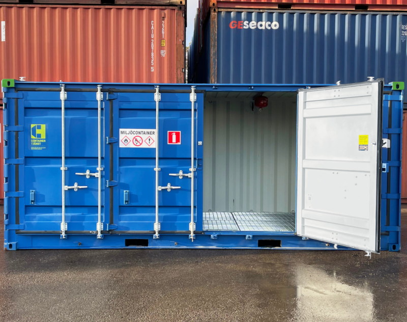 Miljöcontainer 20 fot Open Side med öppen dörr zoom - hyr eller köp från Containertjänst